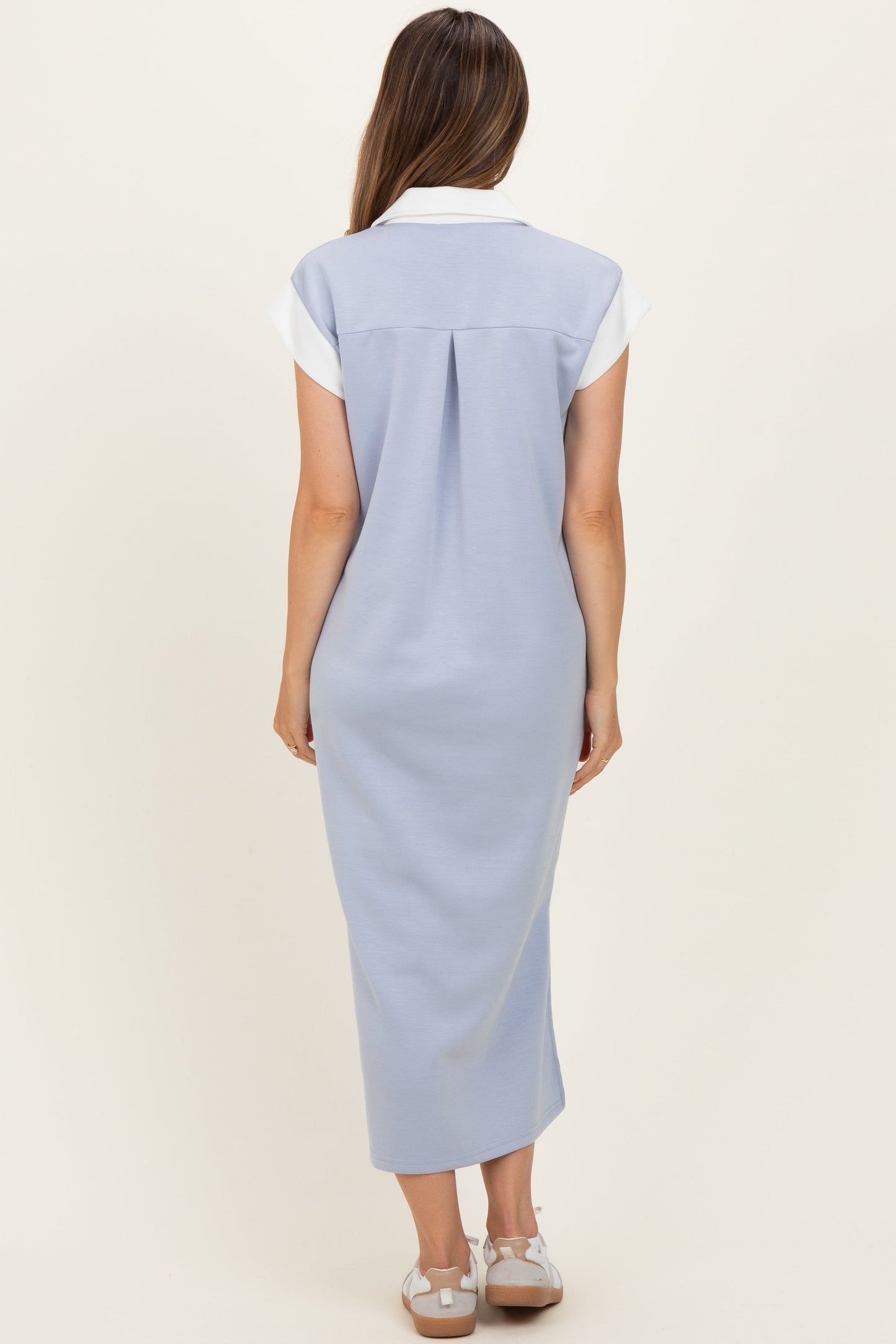Light Blue Colorblock Polo Maternity Midi Dress