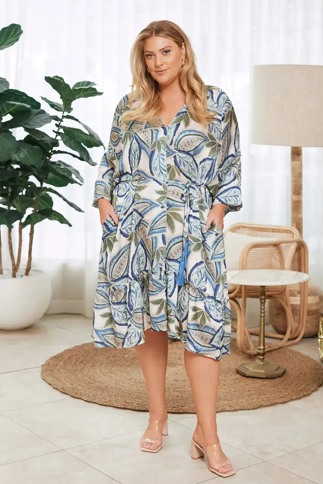 Kiara Long Sleeve Dress Green and Blue