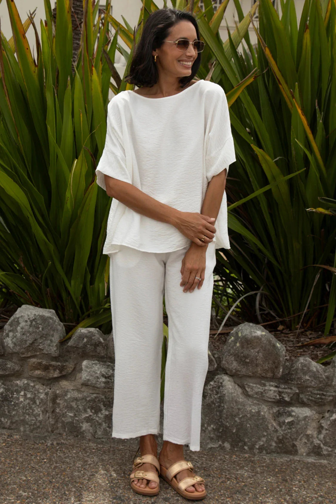 Gemma Short Sleeve Round Neck Top White