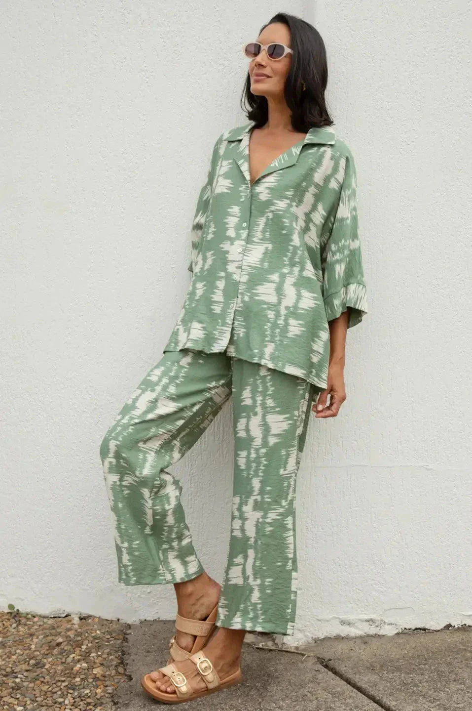 Campania Collared Short Sleeve Top Sage