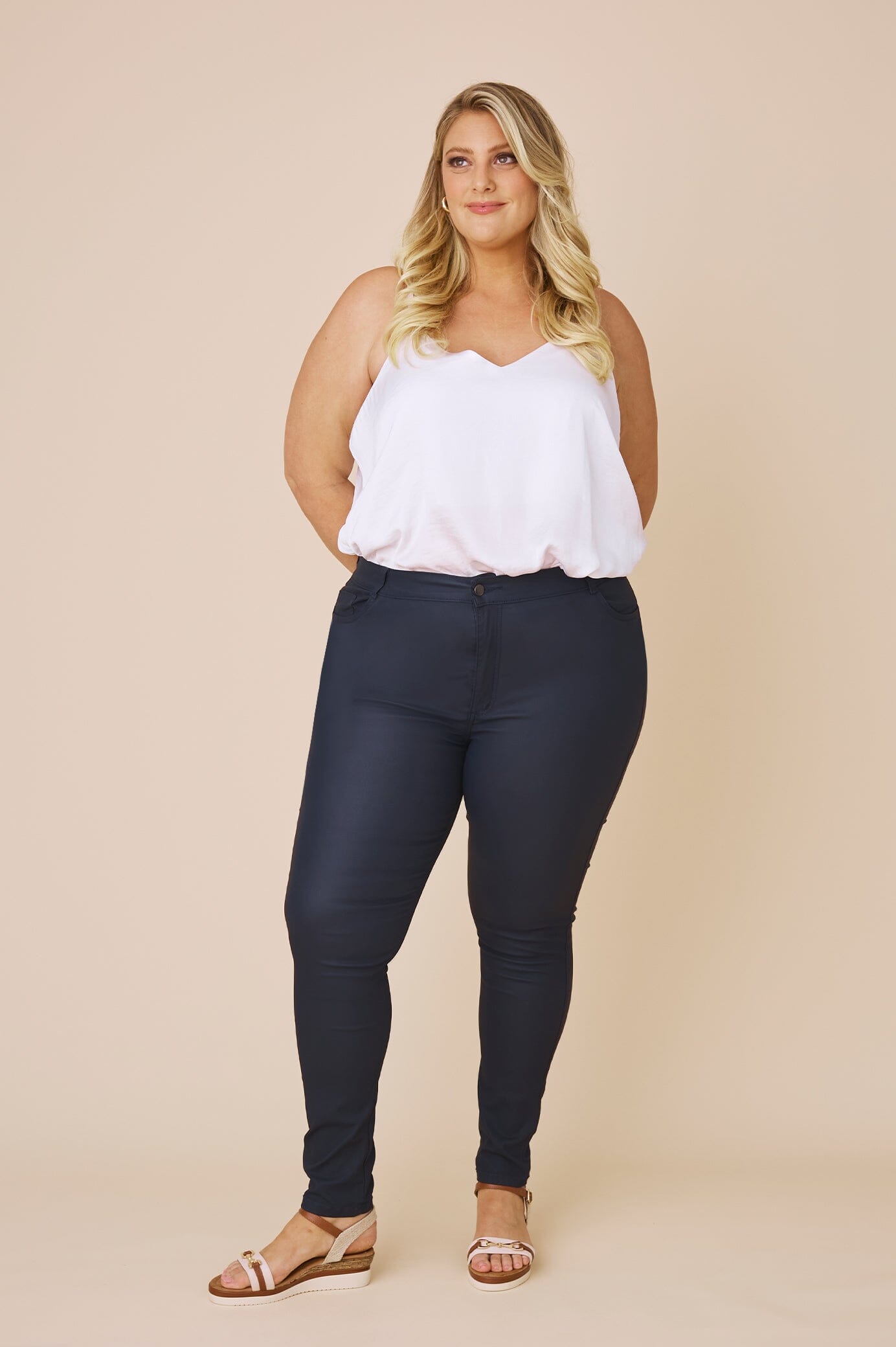 Amber Coated Skinny Jeans Navy