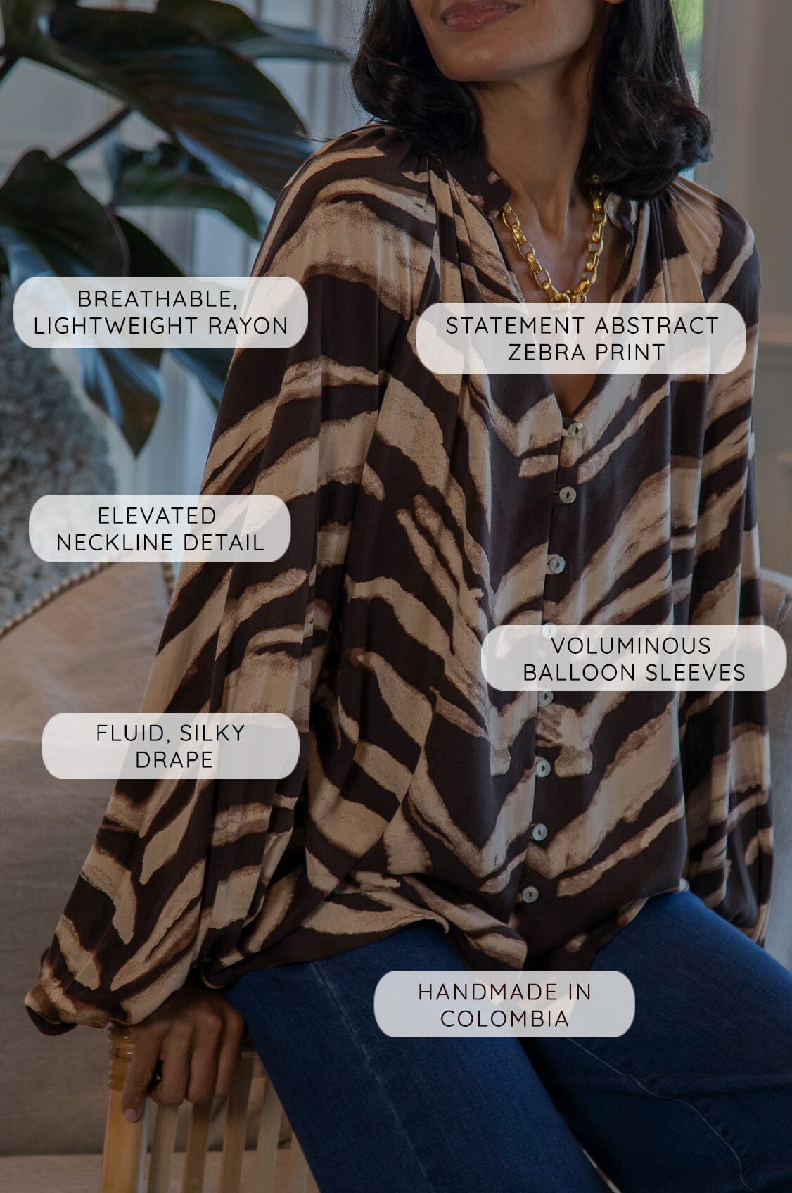 Evelyn Animal Print Long Sleeve Top Chocolate