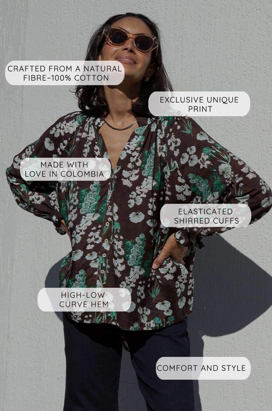 Lissy Floral Long Sleeve Top Military Green