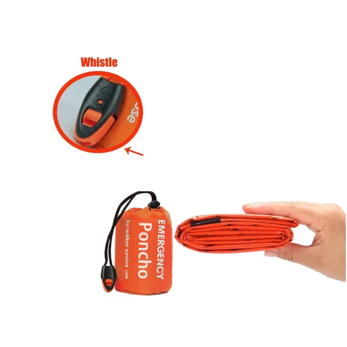 Lightweight Waterproof Emergency Poncho with Whistle Carry Pouch