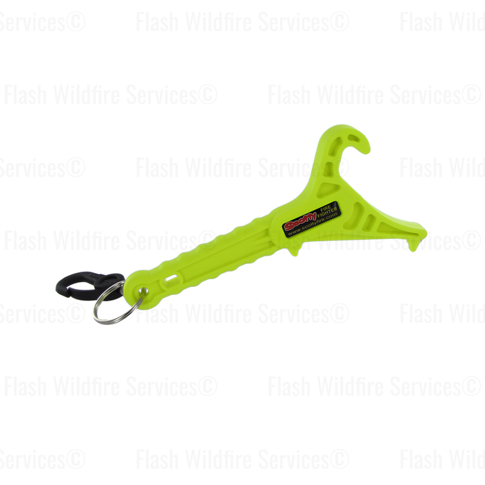 High visibility yellow Scotty Firefighter 4577-YF Spanner and Gas Wrench with molded grip, hooked spanner ends and quick release snap hook
