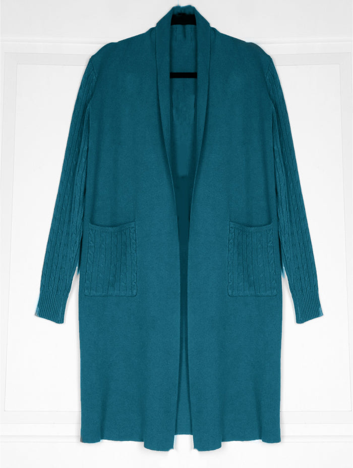 Stretchy Cable Knitted Cardigan W/ Pockets