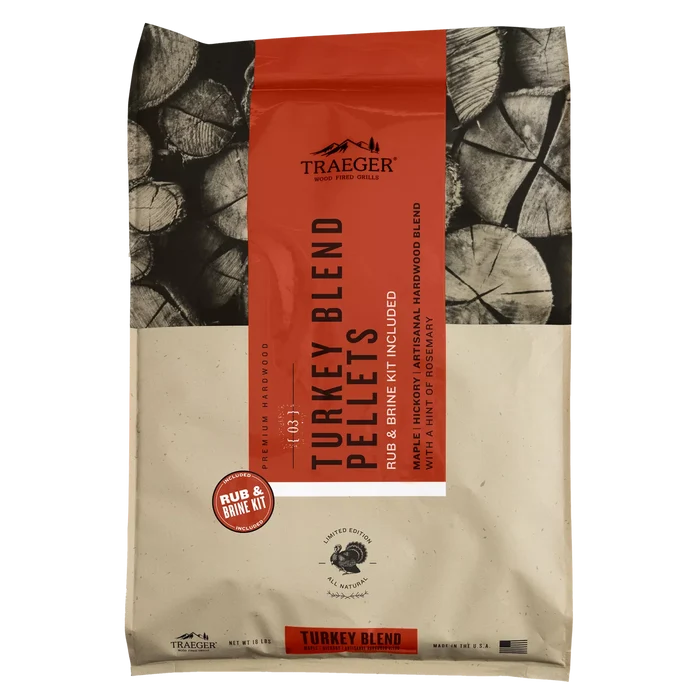 TRAEGER - Limited Edition Turkey Blend Hardwood Pellets + Orange Brine & Turkey Rub Kit