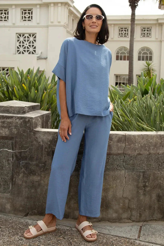 Gemma Straight Leg Tie Waist Pants Light Blue