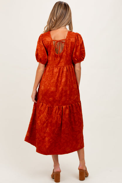 Rust Floral Jacquard Tie Detail Maternity Midi Dress