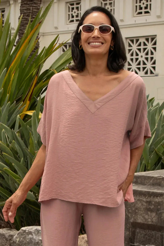 Gemma Short Sleeve V Neck Top Rose