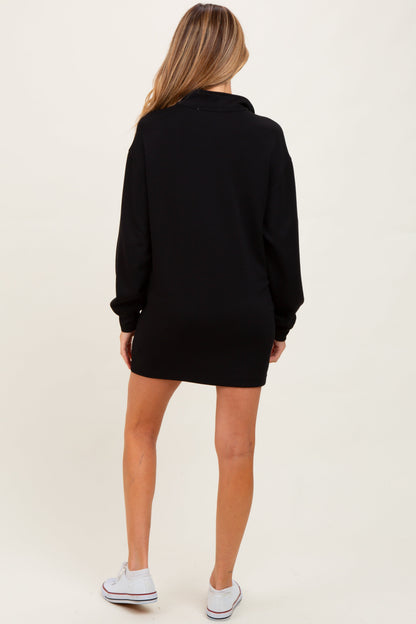 Black Half Zip Long Sleeve Maternity Mini Dress