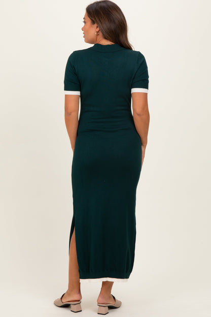 Dark Green Sweater Side Slit Maternity Midi Dress