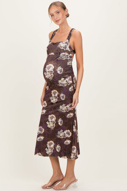 Chocolate Lace Up Back Maternity Midi Dress