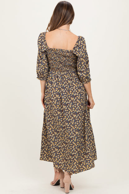 Chestnut Floral Print Smocked Bodice Maternity Maxi Dress