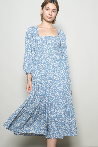 Dusty Blue Floral Square Neck Maternity Maxi Dress