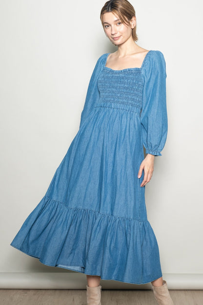 Denim Washed Sweetheart Maternity Maxi Dress