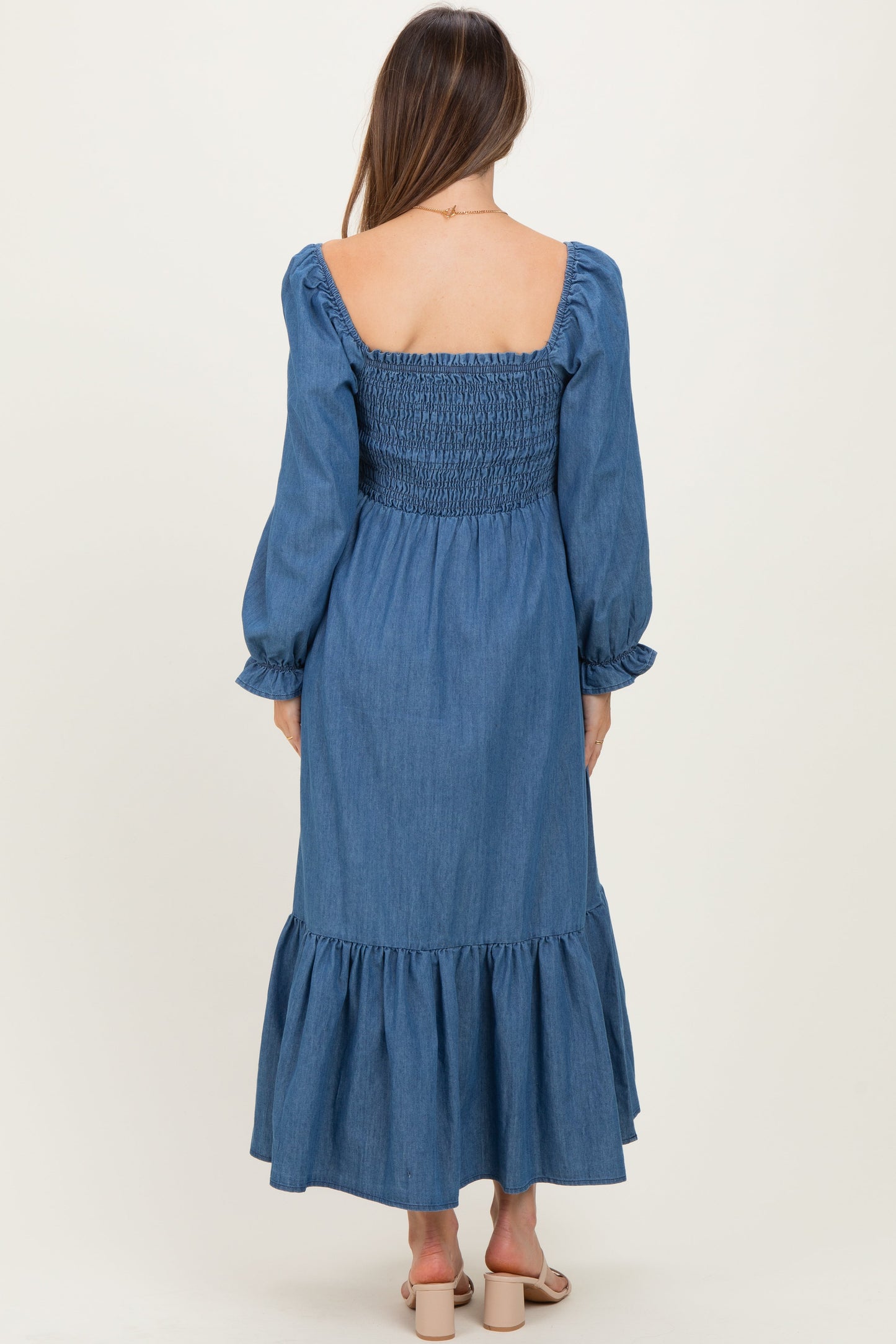 Denim Washed Sweetheart Maternity Maxi Dress