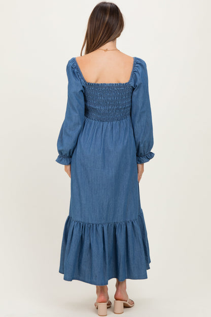 Denim Washed Sweetheart Maternity Maxi Dress