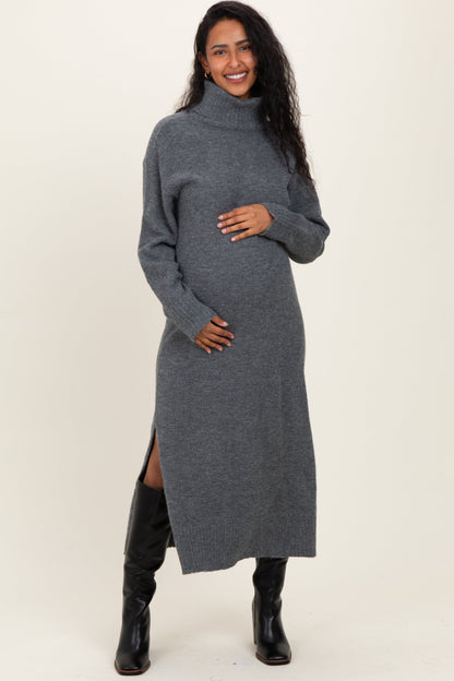 Charcoal Turtleneck Sweater Maternity Midi Dress