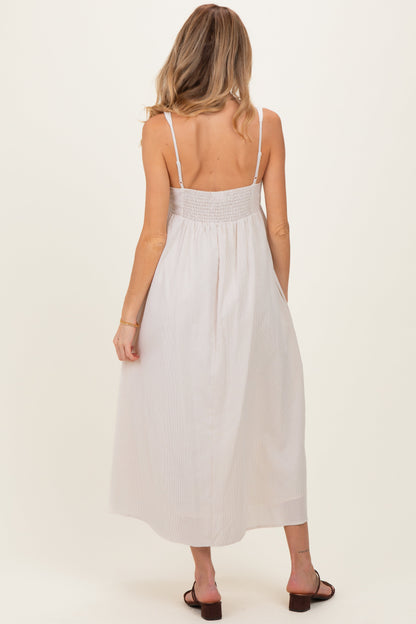 Taupe Ruffle Trim Sweetheart Neckline Maternity Midi Dress