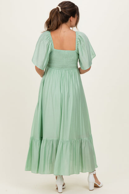 Mint Flutter Sleeve Ruffle Hem Maternity Midi Dress