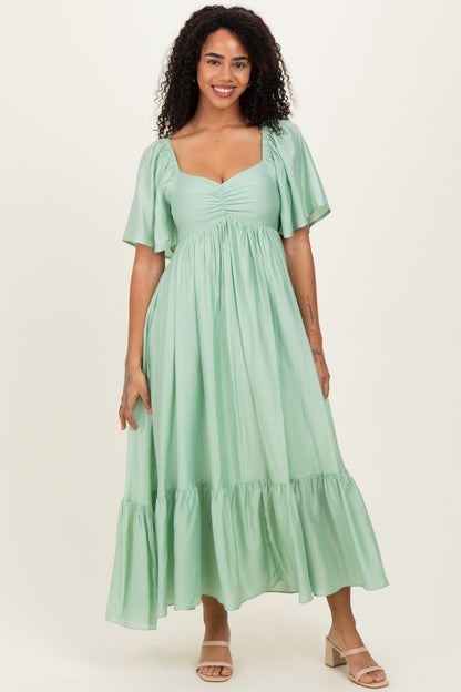 Mint Flutter Sleeve Ruffle Hem Maternity Midi Dress