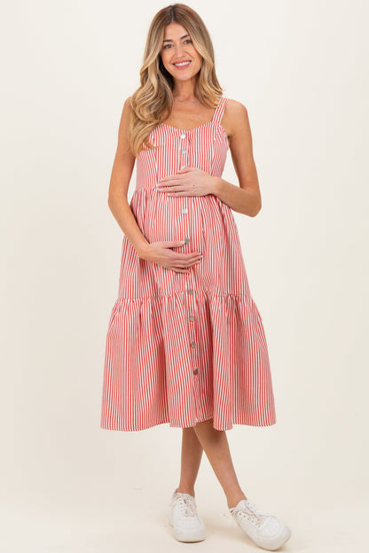 Red Striped Tiered Maternity Overall Dress