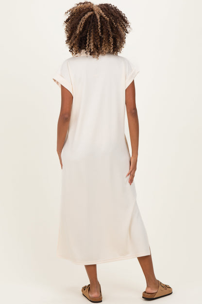 Oatmeal Collared Oversized Maternity Midi Dress