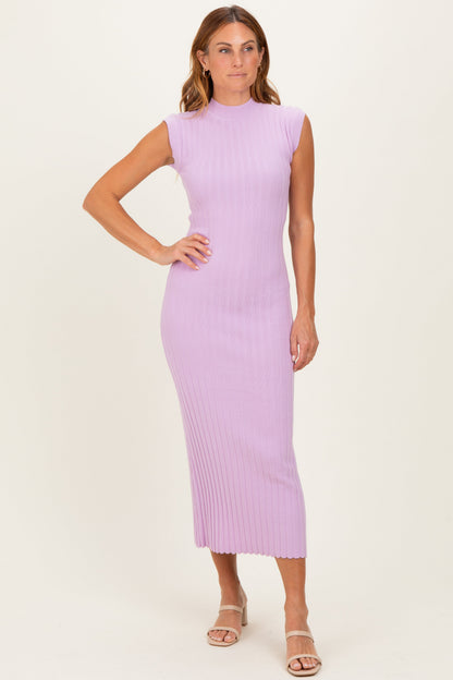 Light Pink Ribbed Knit Mock Neck Maternity Maxi Dress