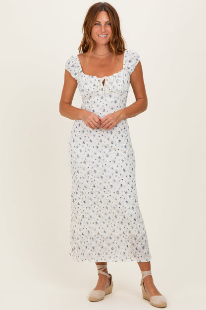 Ivory Multi Floral Cap Sleeve Maternity Midi Dress