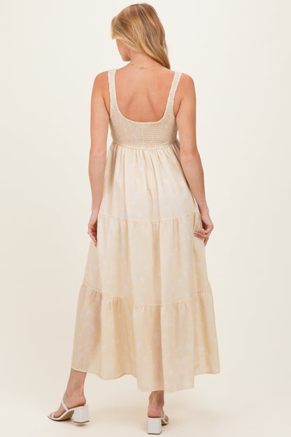 Light Yellow Floral Tiered Maternity Maxi Dress
