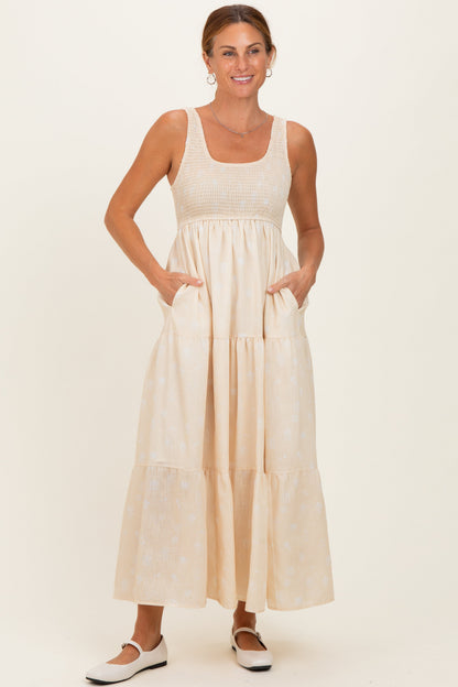 Light Yellow Floral Tiered Maternity Maxi Dress