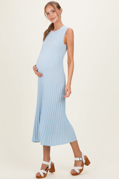 Sky Blue Ribbed Knit Sleeveless Maternity Maxi Dress