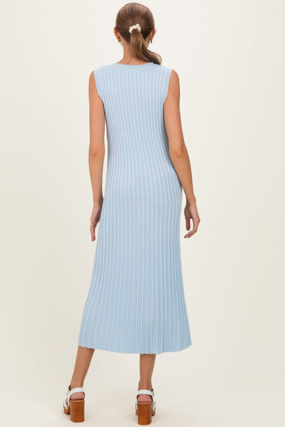 Sky Blue Ribbed Knit Sleeveless Maternity Maxi Dress