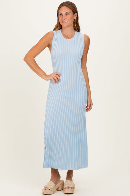 Sky Blue Ribbed Knit Sleeveless Maternity Maxi Dress