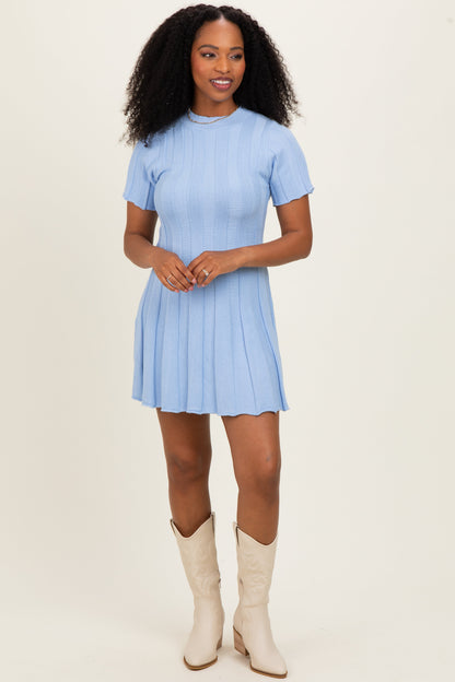 Blue Wide Rib Knit Short Sleeve Maternity Mini Dress