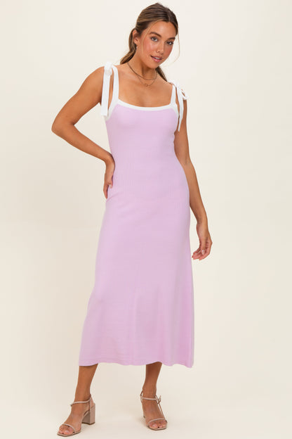 Pink Knit Contrast Shoulder Tie Maternity Dress