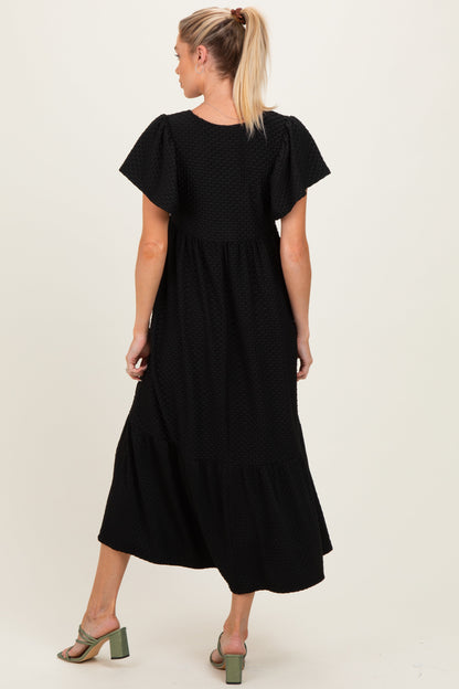 Black Textured Ruffle Hem Maternity Maxi Dress