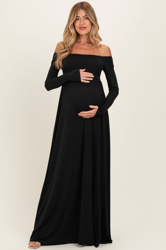 PinkBlush Black Off Shoulder Maternity Maxi Dress