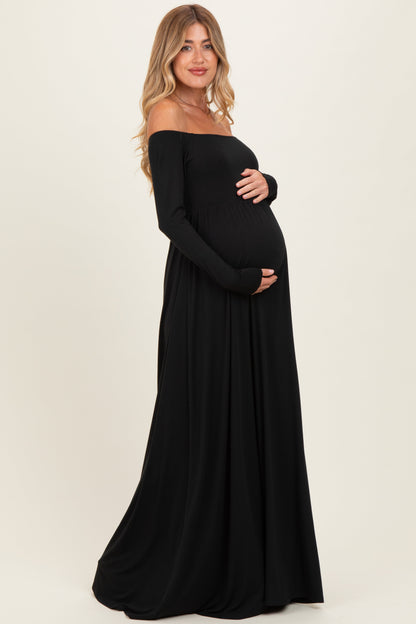 PinkBlush Black Off Shoulder Maternity Maxi Dress