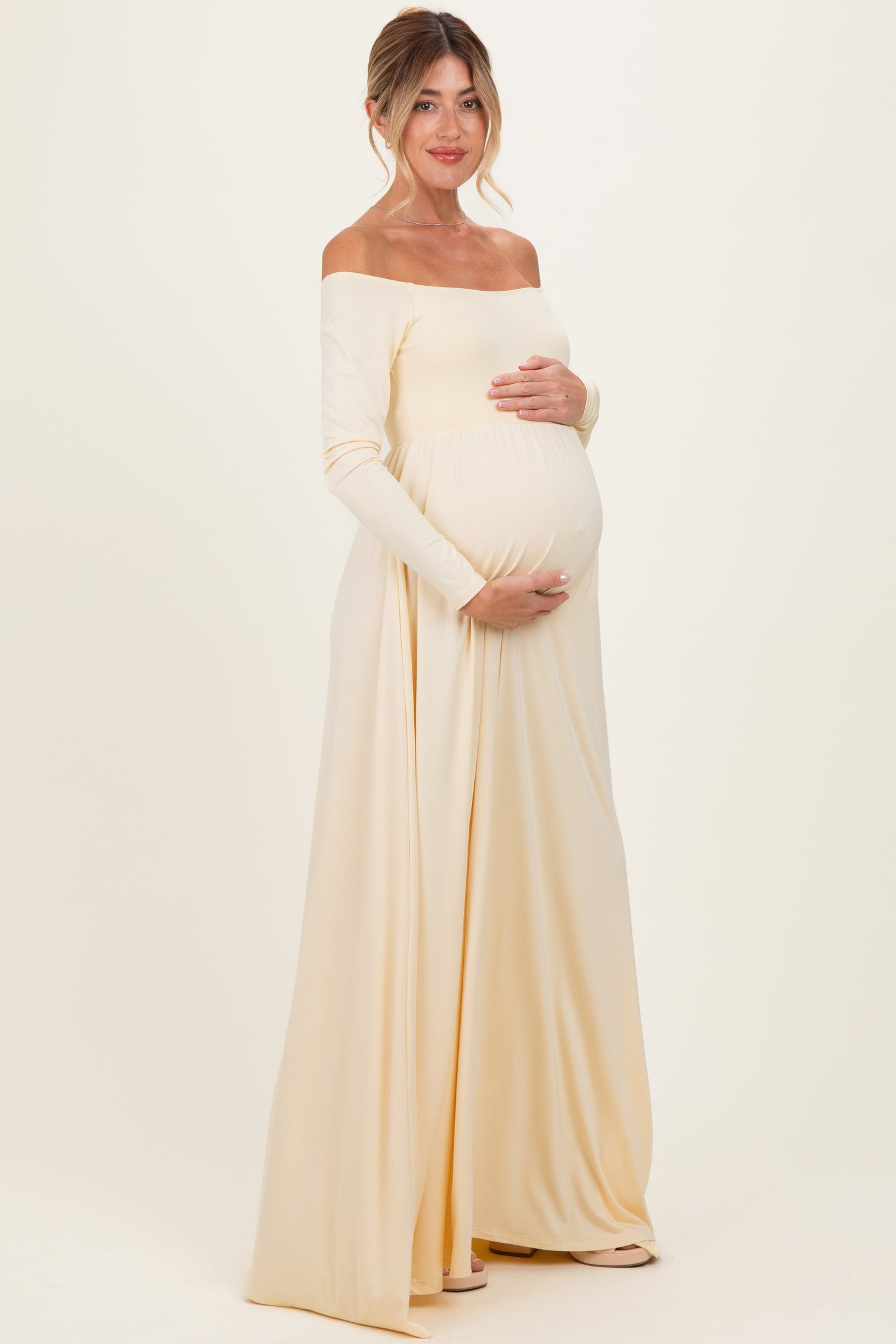 PinkBlush Yellow Off Shoulder Maternity Maxi Dress