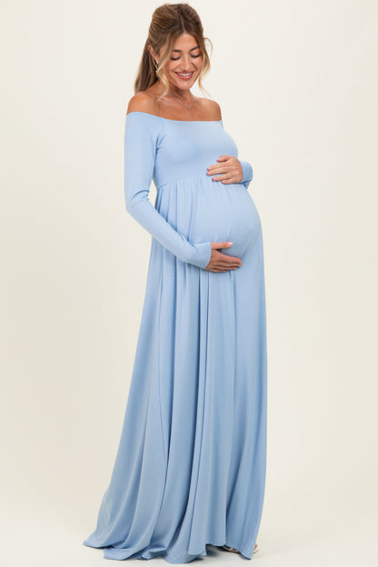 PinkBlush Light Blue Off Shoulder Maternity Maxi Dress