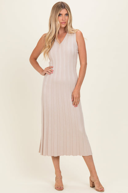 Sand Knit Collared Sleeveless Maternity Maxi Dress