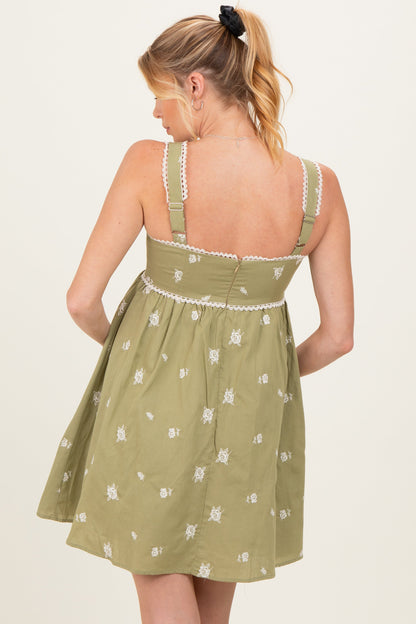 Sage Floral Scallop Trim Maternity Mini Dress