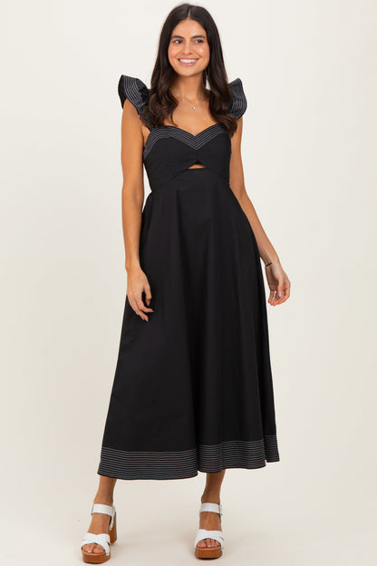 Black Cutout Seam Detail Maternity Midi Dress