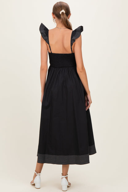 Black Cutout Seam Detail Maternity Midi Dress