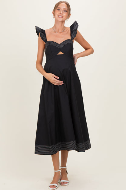 Black Cutout Seam Detail Maternity Midi Dress
