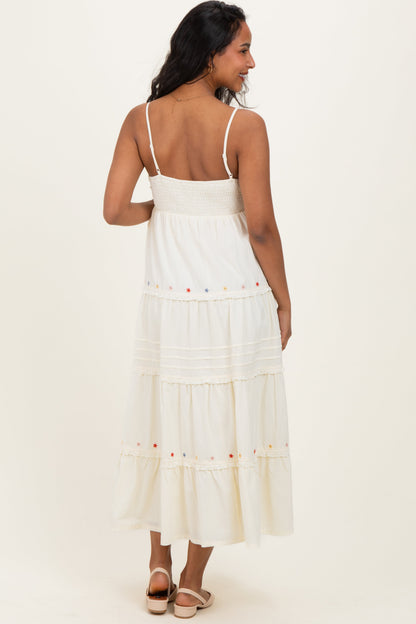 Ecru Embroidered Ruffle Tiered Maternity Maxi Dress