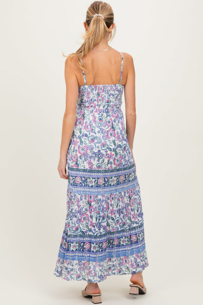 Periwinkle Floral Twist Front Cutout Maternity Maxi Dress