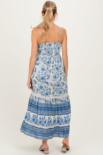 Blue Floral Twist Cutout Maternity Maxi Dress